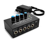 Audibax HA4000 v2 - Amplificatore per Cuffie a 4 Canali - Ultra Compatto e ad Alta Potenza - Interruttore Stereo/Mono - Adattatore da 6,35 mm Incluso - Jack di Ingresso RCA da 3,5 mm