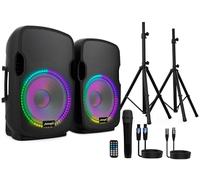 Audibax Party 212 - Set 2 Altoparlanti Attivi e Passivi 12" - Potenza 400W - Altoparlante Amplificato - Connessione USB/SD - Supporto + Cavo + Microfono Inclusi - Altoparlante Bluetooth - LED