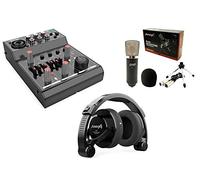 Audibax Podcast Pack - Include Console di Missaggio 202 Go, Microfono a Condensatore Berlin 1800 Silver Pack e Cuffie RH5 - Microfono e Cuffie da Studio Professionali - Console di Missaggio Audio