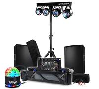 Audio DJ BM Bmsonic Amplificatore 1000W, 2 altoparlanti 600W, mixer, 2 set di luci, illuminazione a LED