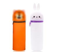 Audio frequency% Estuche Escolar de Silicona Blanda 2 en 1, Estuche de silicona con diseño de animales, Estuche y porta bolígrafos, Estuche para lápices para la escuela(Tigre y conejo)