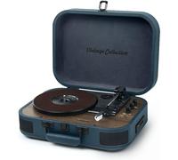 Muse MT-201 OB. Piatto Stereo a 3 velocità 33/45/78 RPM. Ricevitore Bluetooth. Porta USB per la riproduzione e la decodifica. Lettore di schede SD. Ingresso ausiliario Mini-Jack. Colore blu/legno