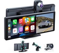 Audio Portatile Per Auto, 10.26" Schermo Carplay,car play per auto android con doppia telecamera anteriore + posteriore 4K 1080P, riproduzione car play wireless con Mirror Link/S-iri/AUX/64G TF