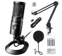 Audio-Technica AT2020USB-X Microfono a condensatore cardioide USB con braccio microfono + filtro antipop antivento + panno di pulizia (4 pezzi)