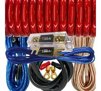 Audiobank Kit completo di cablaggio per installazione amplificatore per auto, calibro 0 fino a 6500 W, con cavo di alimentazione spesso 4,5 m, calibro 0, fusibile da 150 A incluso, colore rosso