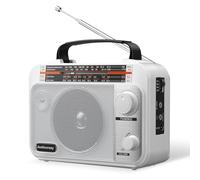 Audiocrazy Radio Portatile AM/FM/SW1-2 Multibanda Radio con Batteria Ricaricabile da 1800 mAh, Cavo AC o Radio FM Portatile a Pile, Altoparlanti,Jack Per Cuffie, Ingresso AUX Bianco