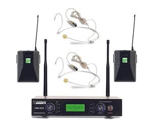 AUDIODESIGN PRO PMU 2212BP Set centralina e 2 microfoni ad archetto UHF, kit radiomicrofono palmare professionale, microfono wireless con body pack
