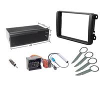 Audioproject A132-2-DIN 1-DIN Set di montaggio compatibile per VW Skoda Seat - Mascherina radio vano portaoggetti, adattatore radio Quadlock ISO radio 2 adattatori antenna Fakra sblocco