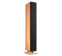 Audizio Arco - Altoparlante da terra attivo, Bluetooth 5.4 e radio DAB, 160 Watt, impianto musicale e sistema audio home theater, luce ambientale, USB, AUX, ottico, telecomando, effetto legno, marrone