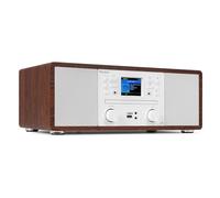 Audizio Avola DAB+/FM/Wi-Fi Radio Internet con Lettore CD, Bluetooth, USB & SD, Sistema Stereo 60W - Sveglia, EQ, Telecomando, Bianco & Legno, Display a Colori Completo