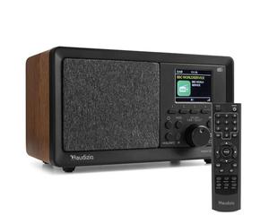 Audizio Padova - Radio da cucina DAB con telecomando, retro DAB con Bluetooth, FM, display a colori TFT, 60 preset, 40 Watt, USB, lettore MP3, sveglia, colore legno marrone