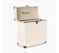 Audizio RC32 - Custodia per dischi in vinile, elegante, resistente, con morbida fodera in flanella, contiene 30-35 dischi, manico robusto, chiusura e cerniera in metallo, finitura blu chiaro, Creme