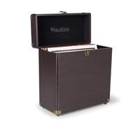 Audizio RC32 - Custodia per dischi in vinile, elegante, resistente, con morbida fodera in flanella, contiene 30-35 dischi, manico robusto, chiusura e cerniera in metallo, finitura blu chiaro, Marrone