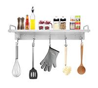 Audmore Portautensili da cucina, portaspezie con ganci montaggio a parete, sopra il ripiano della stufa, in acciaio inossidabile, mensola da parete per spatola, cucchiaio per condimenti, organizer per