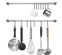 Audmore - Set di 2 pentole e padelle da 45,6 cm, montaggio a parete, coperchio in acciaio inox 304, 7 ganci scorrevoli per spatola, misurini, tazza da caffè