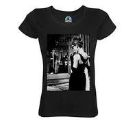 Audrey Hepburn - Maglietta da donna con scollo rotondo in cotone biologico, immagine retrò, attrice Hollywood, Nero , L
