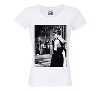 Audrey Hepburn - Maglietta da donna con scollo rotondo in cotone biologico, immagine retrò, attrice Hollywood, bianco, L