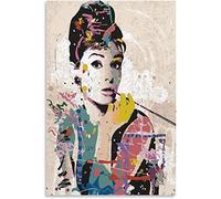 Audrey Hepburn Opera d'arte astratta Pittura su tela decorativa Poster da parete e stampa Decor per casa per camera da letto della Graffiti astratti Pop Art Street Picture Senza cornice,60x80cm