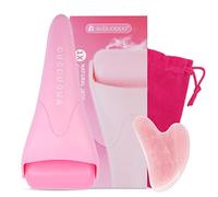 AUDUODUO® Kit di strumenti per la cura della pelle, rullo per il viso e strumento di lifting viso GUA SHA in quarzo rosa naturale, per massaggio viso, collo, corpo e trattamento della pelle