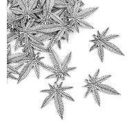 AUEAR, Confezione da 30 ciondoli a forma di foglia di marijuana con foglie di albero e perline per braccialetti fai da te, collane, gioielli in argento antico, Argento