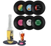 AUEFUDQ - Sottobicchieri, a forma di dischi in vinile, 6 pezzi, stile retrò