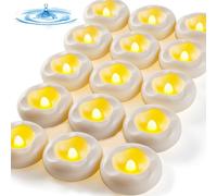 Auemaniliy 12 candele galleggianti da 5,1 cm, 200 ore di funzionamento con acqua, luce bianca calda, alimentata a batteria, senza fiamma, a LED, galleggiante, per centrotavola, vasca da bagno, piscina