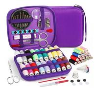 AUERVO - Mini kit da cucito, 86 pezzi, filo e aghi, set per adulti, fai da te, casa, viaggi ed emergenza, con custodia compatta e piccola con cerniera viola