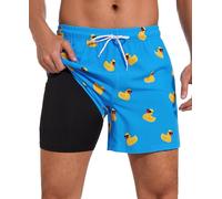 Aueyan Costume da Bagno da Uomo da 14 cm, con Fodera a Compressione e Tasche con Cerniera, ad Asciugatura Rapida, Divertente Costume da Spiaggia, Anatra, X-Large