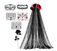 Aufbnach Costume Day Of The Dead per Donna Velo Gothic Sposa per Halloween | Set Cerimonia per Testa Carnevale Cosplay Teatro
