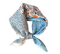 Aufeel Sciarpa quadrata da donna in 100% pura seta di gelso - Foulard da donna - Foulard di seta - 53,3 x 53,3 cm, Blu + bianco floreale, Small