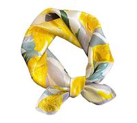 Aufeel Sciarpa quadrata piccola da donna in pura seta di gelso - fazzoletto da collo da donna - Foulard in seta - 53,3 x 53,3 cm, Fiore giallo., Small