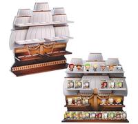 AUFGELD Pirate Ship Display Shelf Compatible with Funko Bitty One Piece Series, Organizer Rack for Bitty Pops, Wallmountable Pirate Ship Bitty Shelf