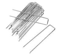 AUFIKR Picchetti da giardino per fissare il prato, perfetti per la membrana di controllo delle erbacce, erba artificiale, tessuto, stuoie e reticolare, robusti perni zincati a forma di U (50 pezzi)