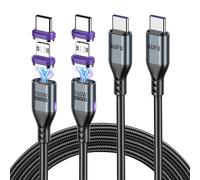 AUFU Cavo di ricarica magnetico USB C da 100 W, 16 pin da USB C a tipo C, ricarica rapida [1 m/1,8 m], cavo USB magnetico 2 in 1 per trasferimento dati con micro USB/tipo C per tablet, laptop, MacBook