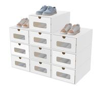 AufuN 10 scatole impilabili per scarpe in carta kraft con coperchio e finestra trasparente, pratico contenitore per scarpe, 35 x 24 x 14 cm, colore bianco