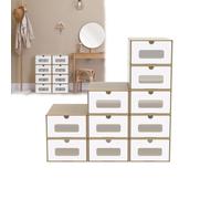 AufuN 10 scatole impilabili per scarpe in carta kraft con coperchio e finestra trasparente, pratico contenitore per scarpe, 35 x 24 x 14 cm, colore: marrone