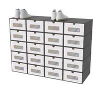 AufuN 20 scatole impilabili per scarpe in carta kraft con coperchio e finestra trasparente, pratico contenitore per scarpe, 35 x 24 x 14 cm, organizer per scarpe, antracite