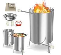 Aufun Bidone per riscaldamento a legna da ardere con fuoco, in acciaio inox, con connettori Ø 32 - 38 mm e tubo a spirale integrato, con tappetini refrattari e vassoio, 1 pezzo