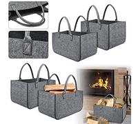 Aufun Borsa in feltro, 4 pezzi Borsa portalegna Cesta con Manico Pieghevole, borse in feltro per la spesa, Cesta per Legna per la conservazione di legno, giornali (50 x 25 x 25 cm, Grigio Chiaro)