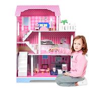 Aufun Casa delle Bambole in Legno e Casa dei Sogni con 3 Piani Compresi Mobili, Accessori per Lunghi Giochi Creativi, Grande, Estetica (Tipo B)