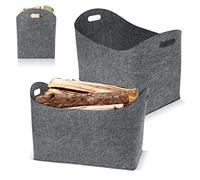 Aufun Cestino Portalegna da Interno, 2 X Borsa portalegna Cesta con Manici Rinforzati,Cesto in Feltro Porta Legna per la conservazione di legno, giornali (55 x 30 x 40 cm,Grigio Chiaro)