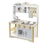 Aufun Cucina giocattolo in legno, cucina in legno con utensili da cucina, con 14 giocattoli, accessori per cibo e pentole, giocattolo per bambini dai 3 anni, 68 x 26 x 78 cm