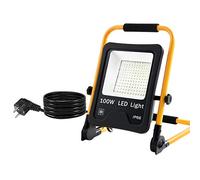 Aufun Faretto LED portatile da 100 W, con spina, faretto a LED con cavo di alimentazione da 3 m, lampada da costruzione con staffa pieghevole regolabile, IP66, impermeabile per cantieri, officina,