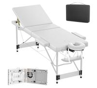 AufuN Lettino massaggiante portatile a 3 zone, pieghevole, in alluminio, regolabile in altezza, per massaggi, per cosmetici, portatile, con accessori, poggiatesta, bracciolo, borsa per il trasporto
