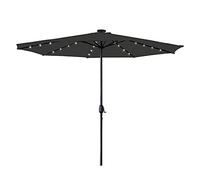 Aufun Ombrellone con ombrellone LED Ø350 cm con manovella in poliestere protezione solare 40+, ombrellone per balcone, terrazza e giardino, tondo, 8 montanti, 32 LED, grigio scuro