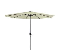 Aufun Ombrellone con ombrellone LED Ø350 cm con manovella realizzato in poliestere protezione solare 40+ protezione UV, ombrellone per balcone, terrazza e giardino, tondo, 8 puntoni, 32 LED, beige