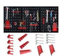 Aufun Pannello portautensili in metallo perforato, 120 x 60 x 2 cm Pannello portautensili con set di portautensili da 17 pezzi con ganci e staffe per officine