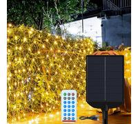 Aufun Rete di Luce Solare a LED 6x2M, timer 8 modalità telecomando lucine impermeabili tenda luminosa per interni ed esterni per la decorazione del giardino di Natale - bianco caldo