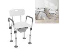 Aufun Sedia WC regolabile in altezza e antiscivolo con braccioli, sedia da bagno multifunzione come sgabello da doccia, attrezzatura premium per WC e bagno sicuri, portata fino a 150 kg, bianco e