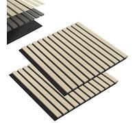 Aufun Set di 2 pannelli acustici in legno, fonoassorbenti, autoadesivi, 60 x 60 cm, motivo pannelli da parete in legno su feltro acustico, parete a lamelle per soggiorno, ufficio, guardaroba (quercia)